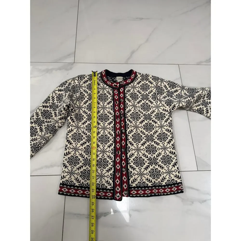 Vintage L.L.Bean 100% cotton Nordic Fair Isle cardigan sweater size M - Picture 8 of 12